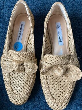 Charles David Natural Beige Woven Knot Loafers